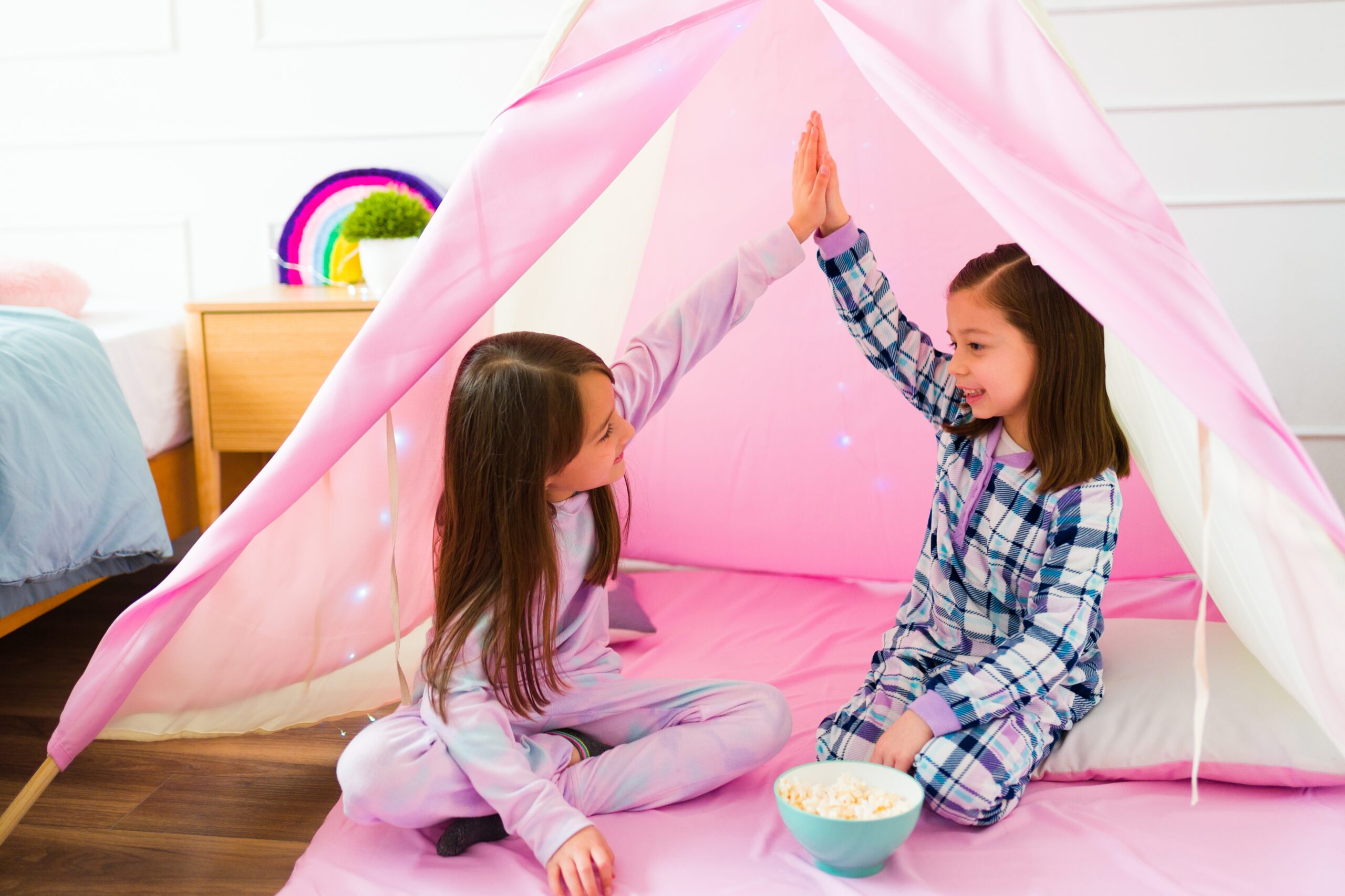 Excited,Little,Girls,And,Best,Friends,Doing,High,Five,And sleepover and playdate safety tips